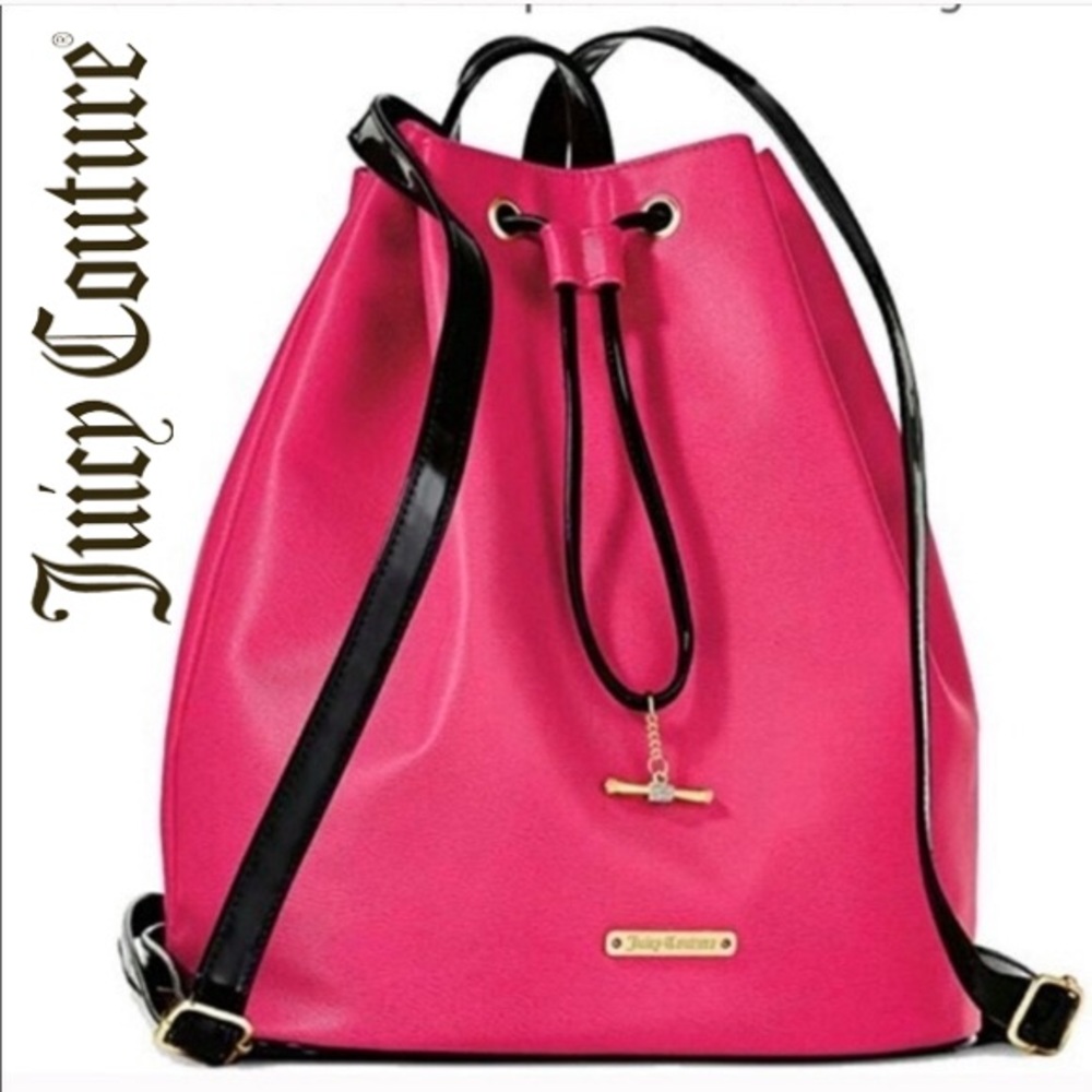 JUICY COUTURE PINK & BLACK PATENT BUCKET BACKPACK